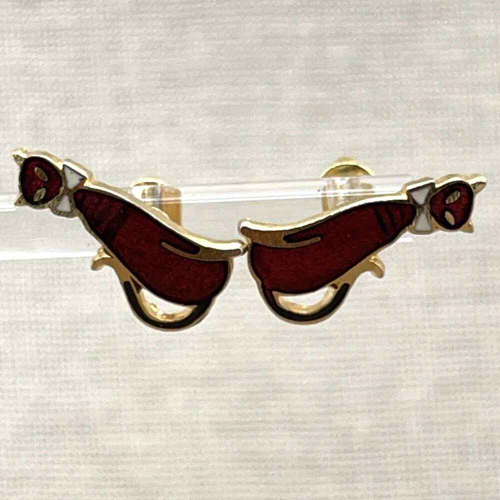 Vintage Siamese Cat Earrings Gold Tone Red Enameled Ear Pierced Accessories